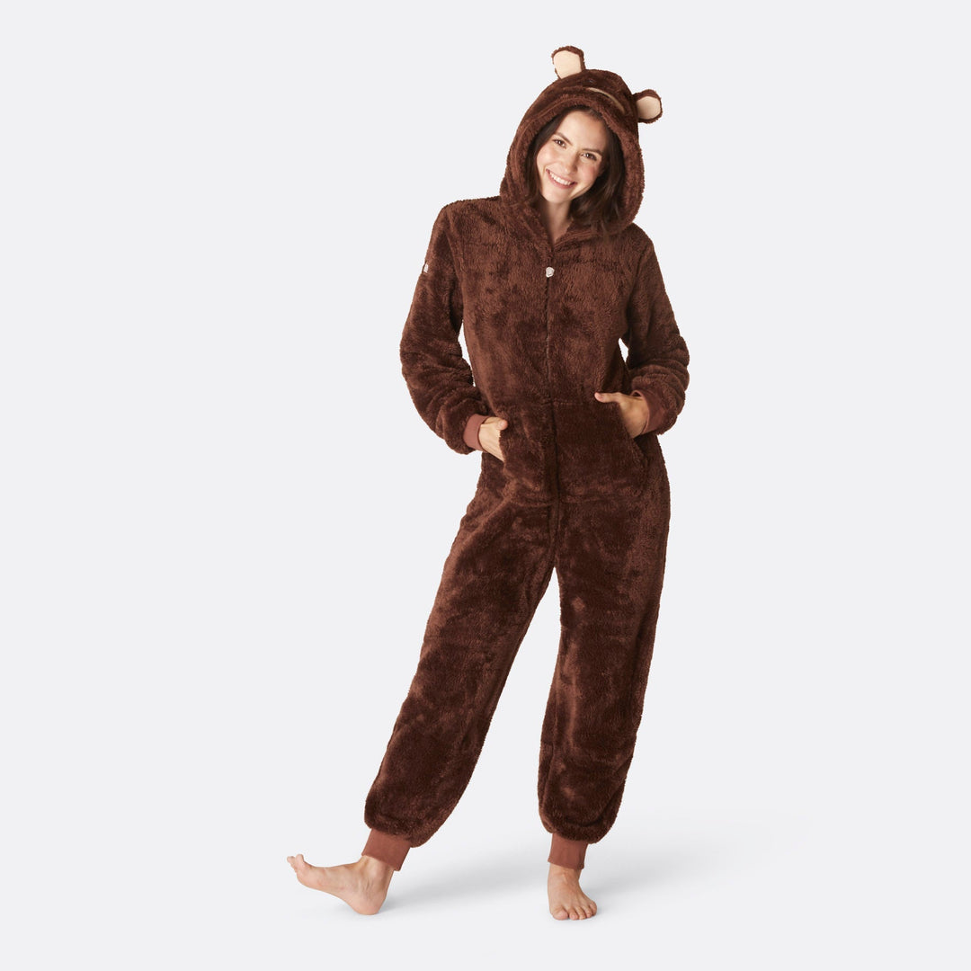 Ruskea nalle-onesie naisille
