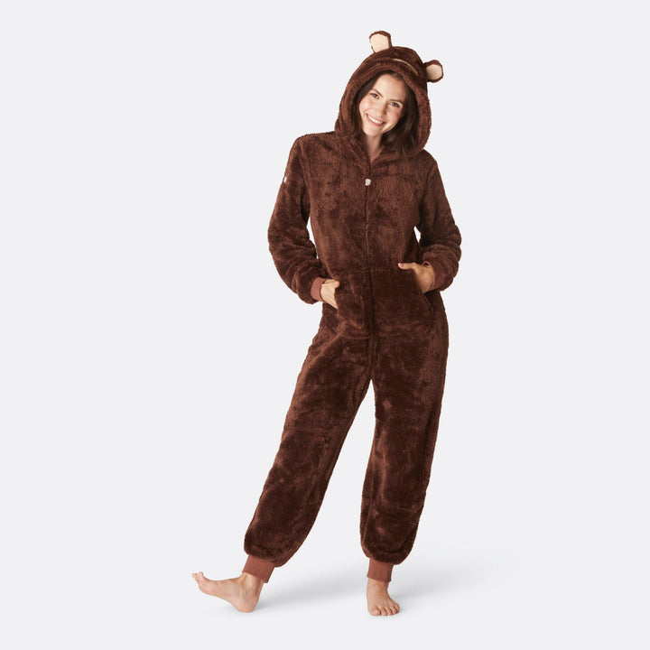 Ruskea nalle-onesie naisille