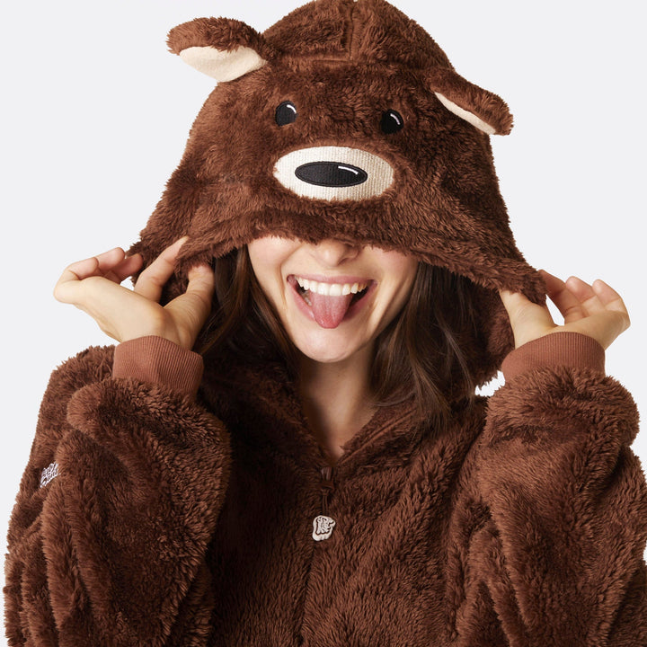 Ruskea nalle-onesie naisille
