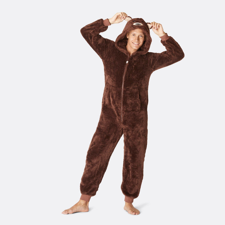 Ruskea nalle-onesie miehille