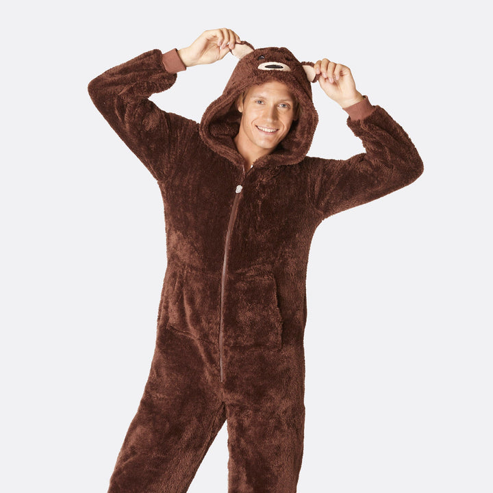Ruskea nalle-onesie miehille
