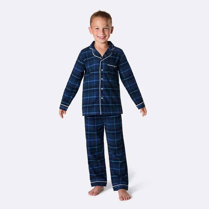 Sininen flanellinen joulupyjama lapsille