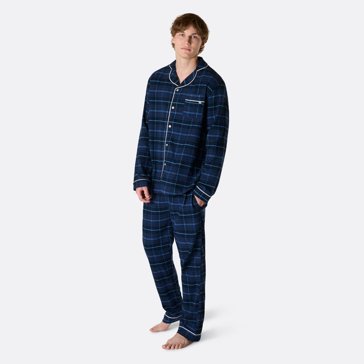 Sininen flanellinen joulupyjama miehille