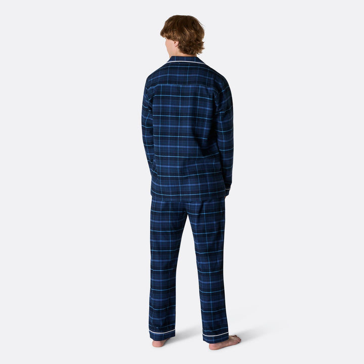 Sininen flanellinen joulupyjama miehille