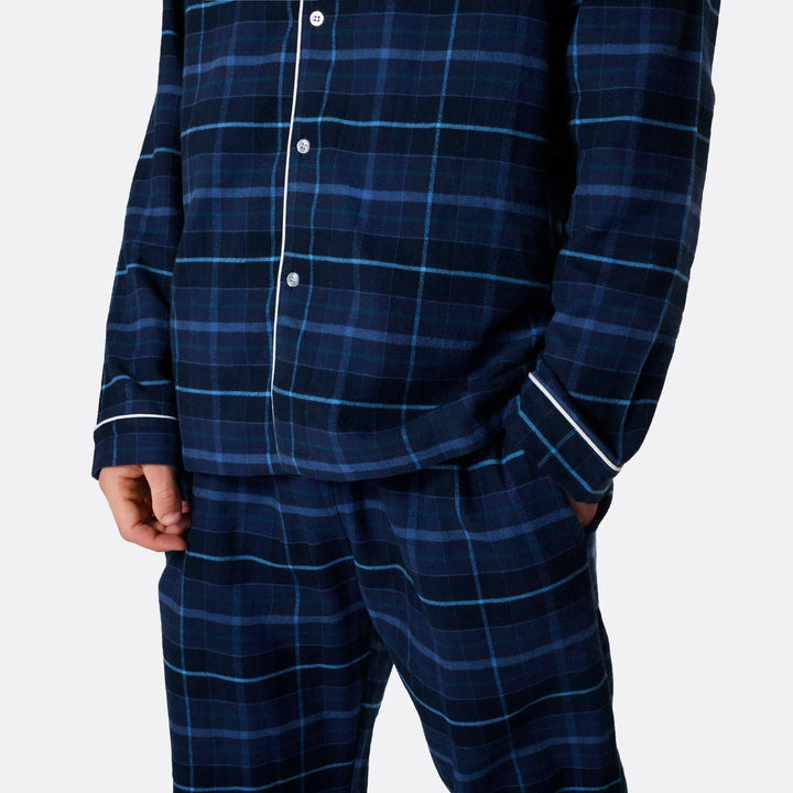 Sininen flanellinen joulupyjama miehille