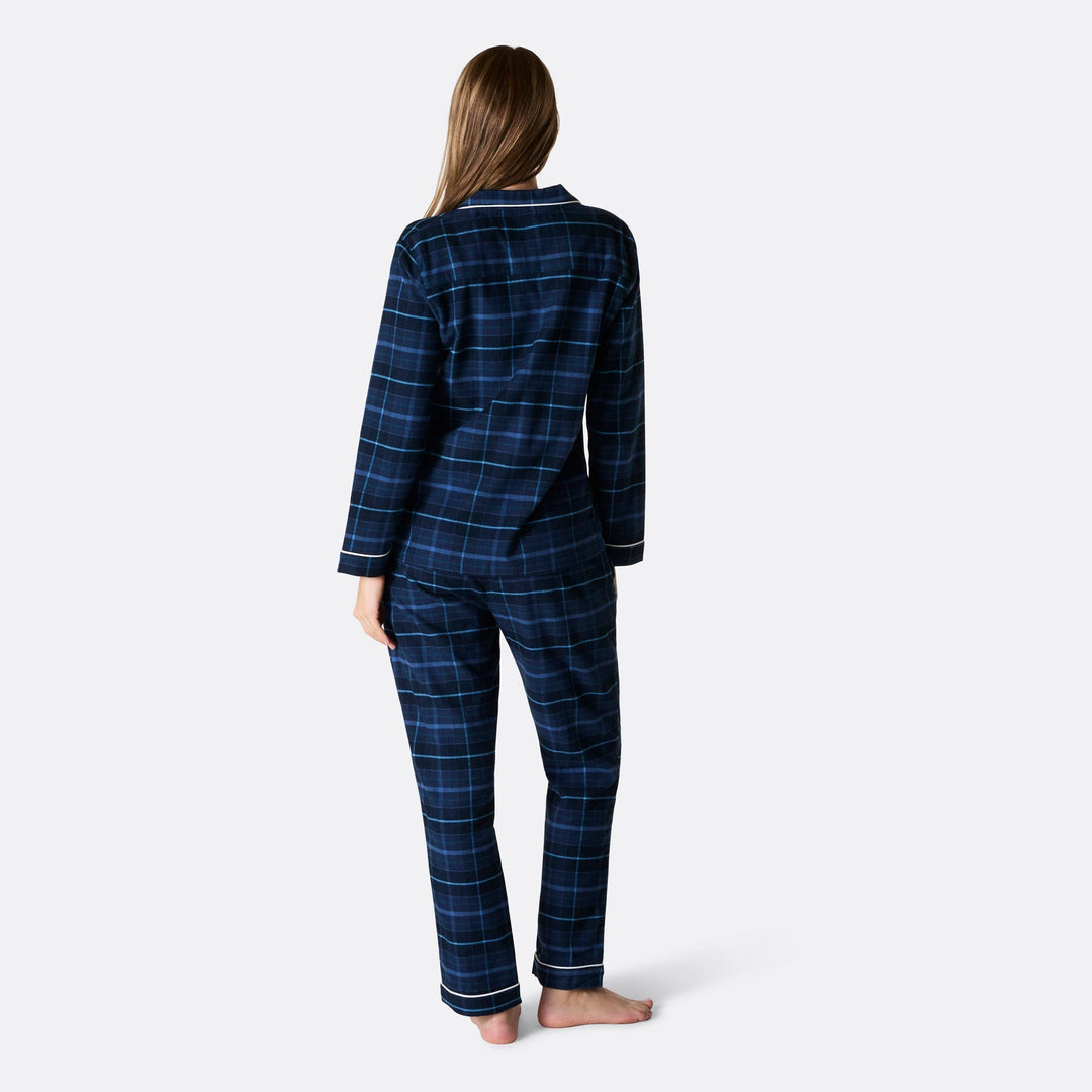Sininen flanellinen joulupyjama naisille