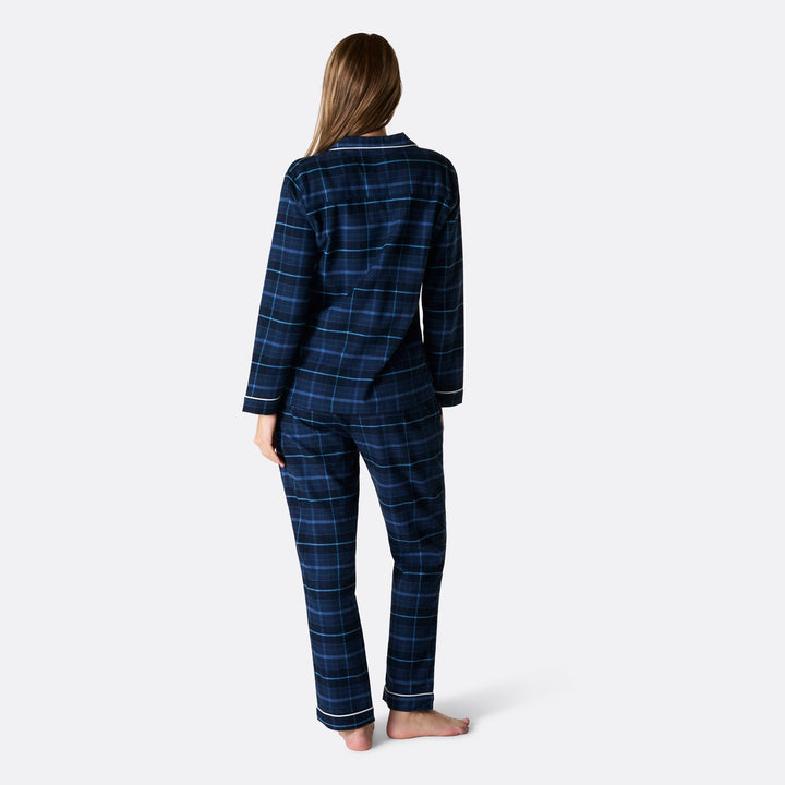Sininen flanellinen joulupyjama naisille