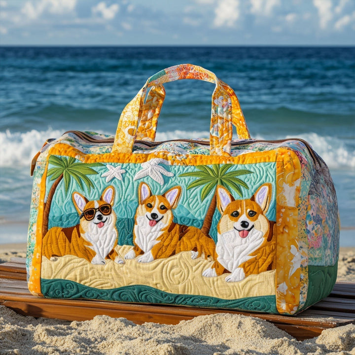 Corgi rannalla -tikattu viikonloppulaukku