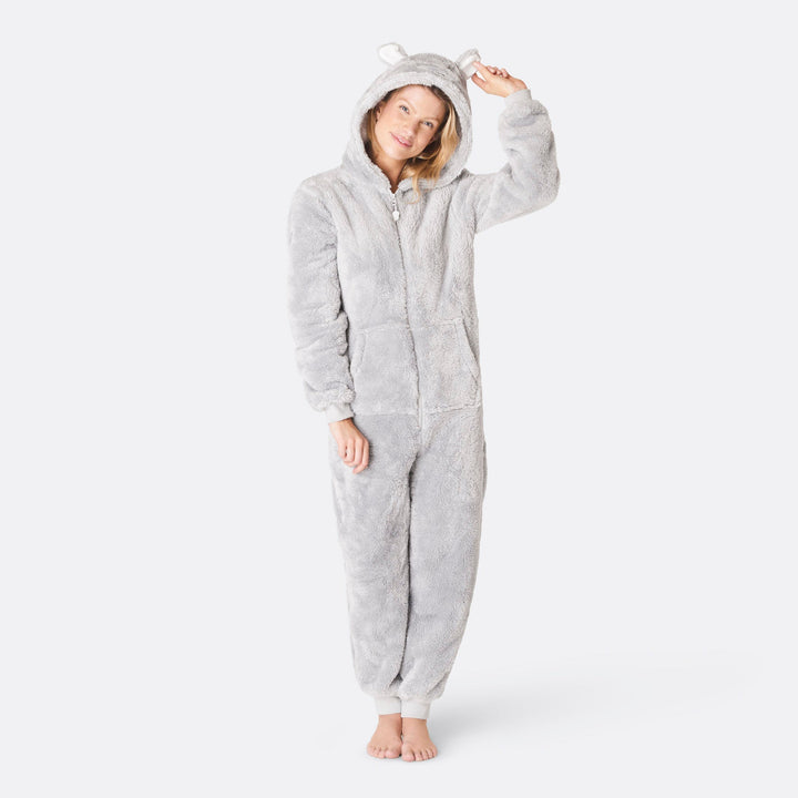 Harmaa nalle-onesie naisille