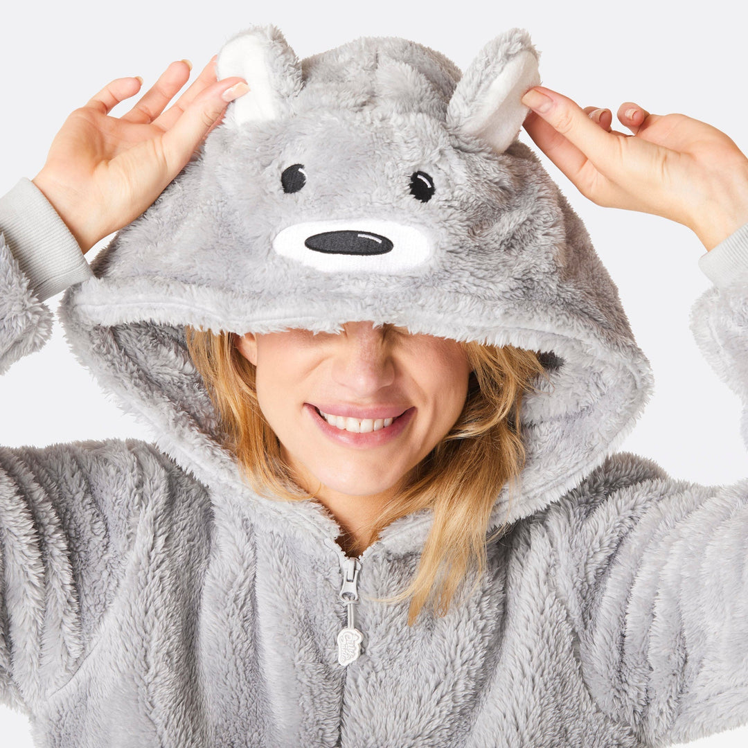 Harmaa nalle-onesie naisille