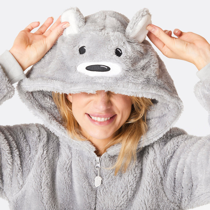 Harmaa nalle-onesie naisille