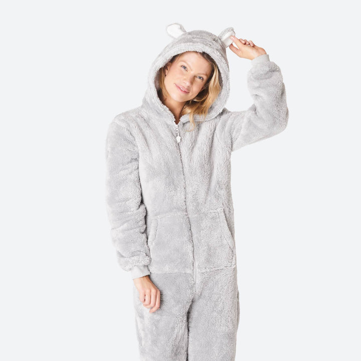 Harmaa nalle-onesie naisille