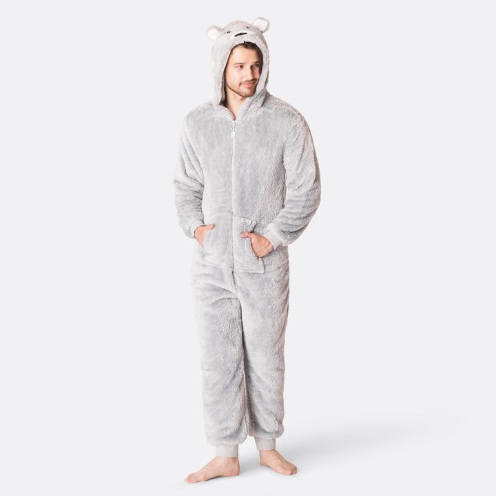 Harmaa nalle-onesie miehille