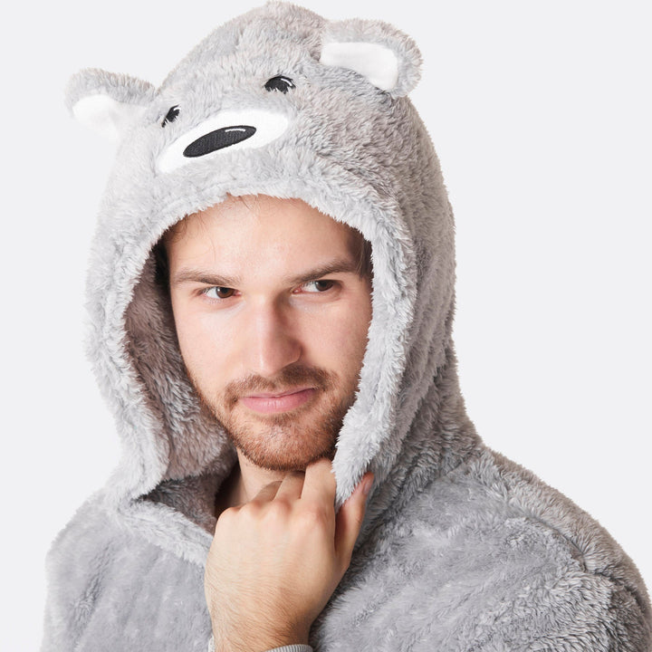 Harmaa nalle-onesie miehille