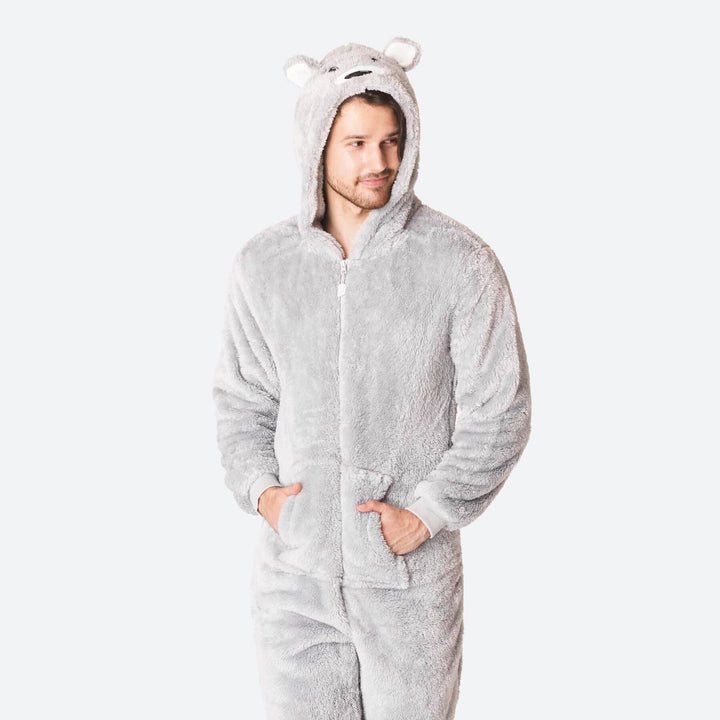 Harmaa nalle-onesie miehille