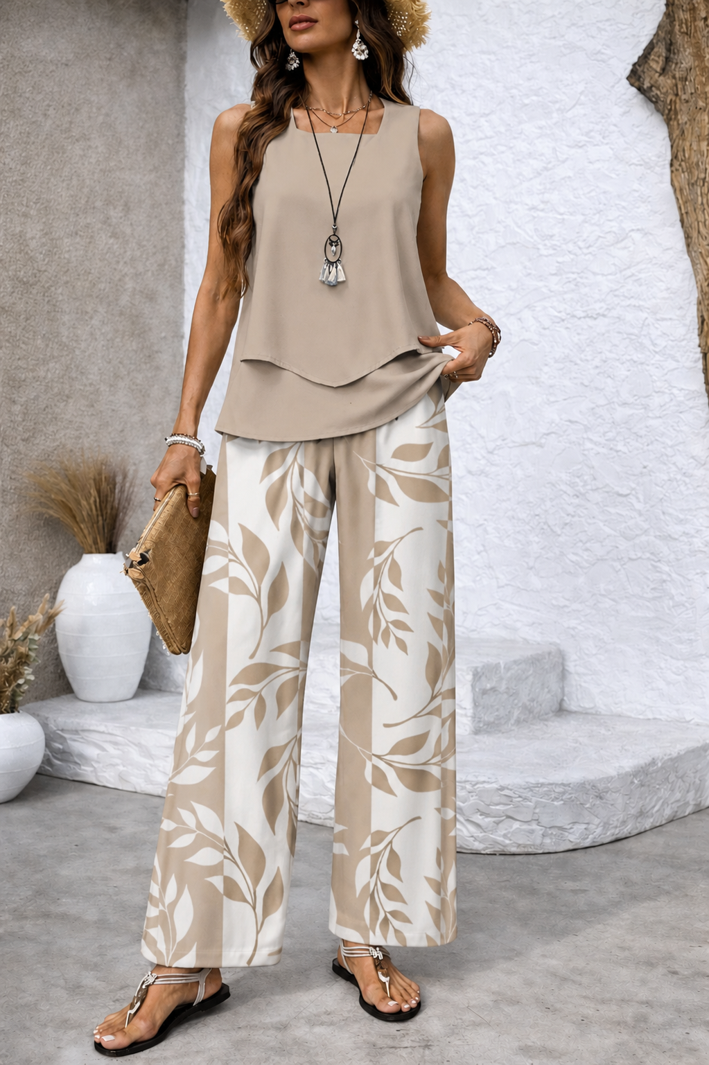 Ernestina | Luonnollinen Beige Paita ja Kasvitieteelliset Housut