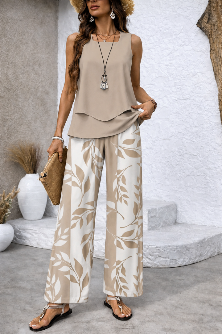 Ernestina | Luonnollinen Beige Paita ja Kasvitieteelliset Housut