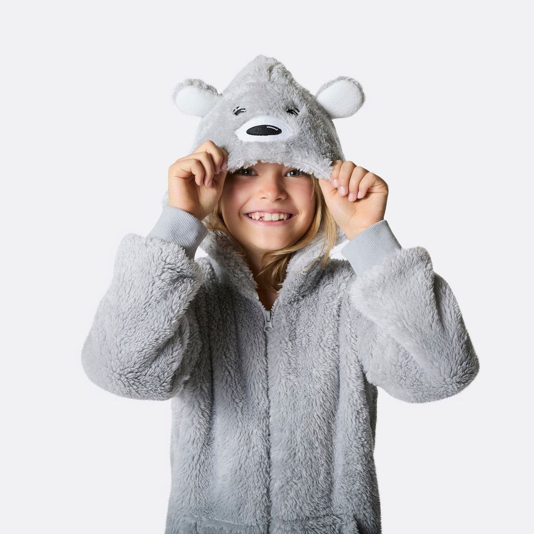 Harmaa nalle-onesie lapsille