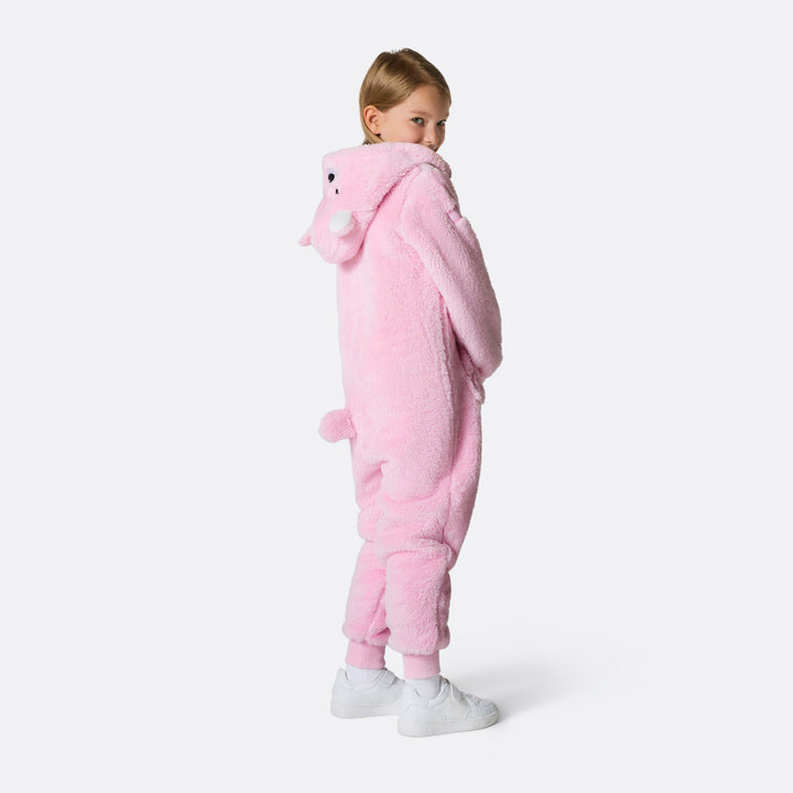 Vaaleanpunainen nalle-onesie lapsille