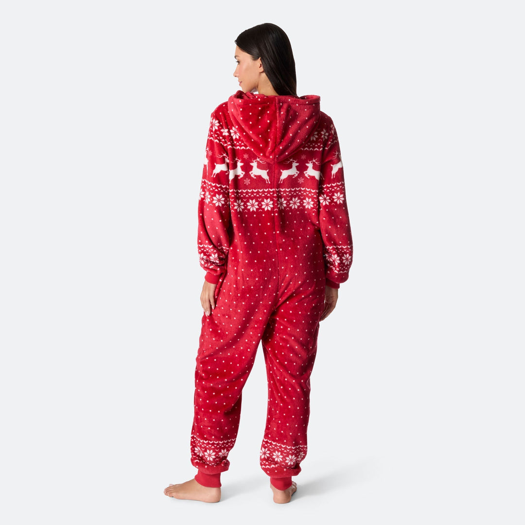 Punainen joulu-onesie naisille