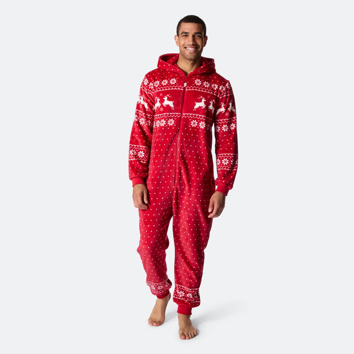Punainen joulu-onesie miehille