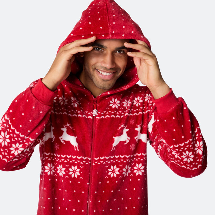 Punainen joulu-onesie miehille