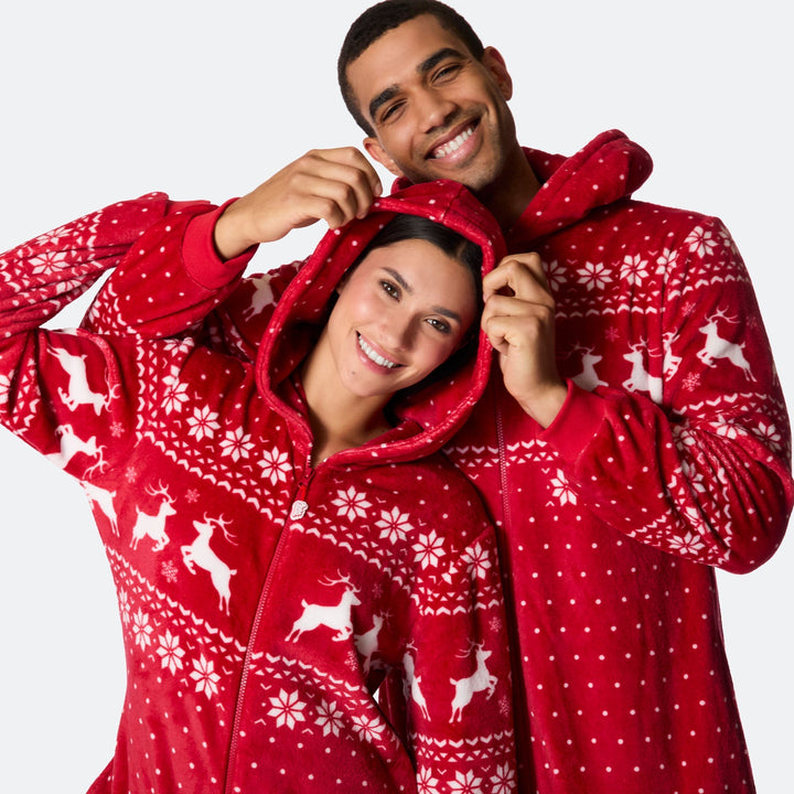 Punainen joulu-onesie miehille