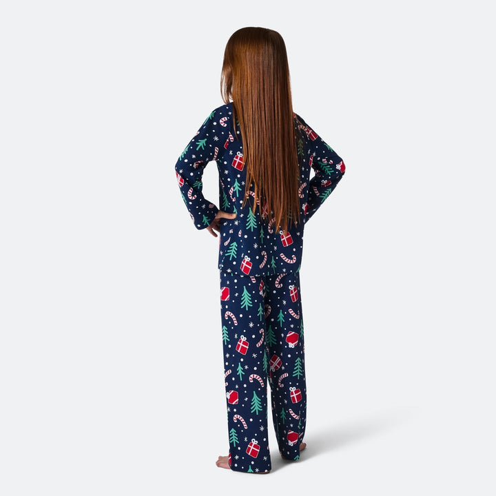 Sininen joulukuosinen joulupyjama lapsille