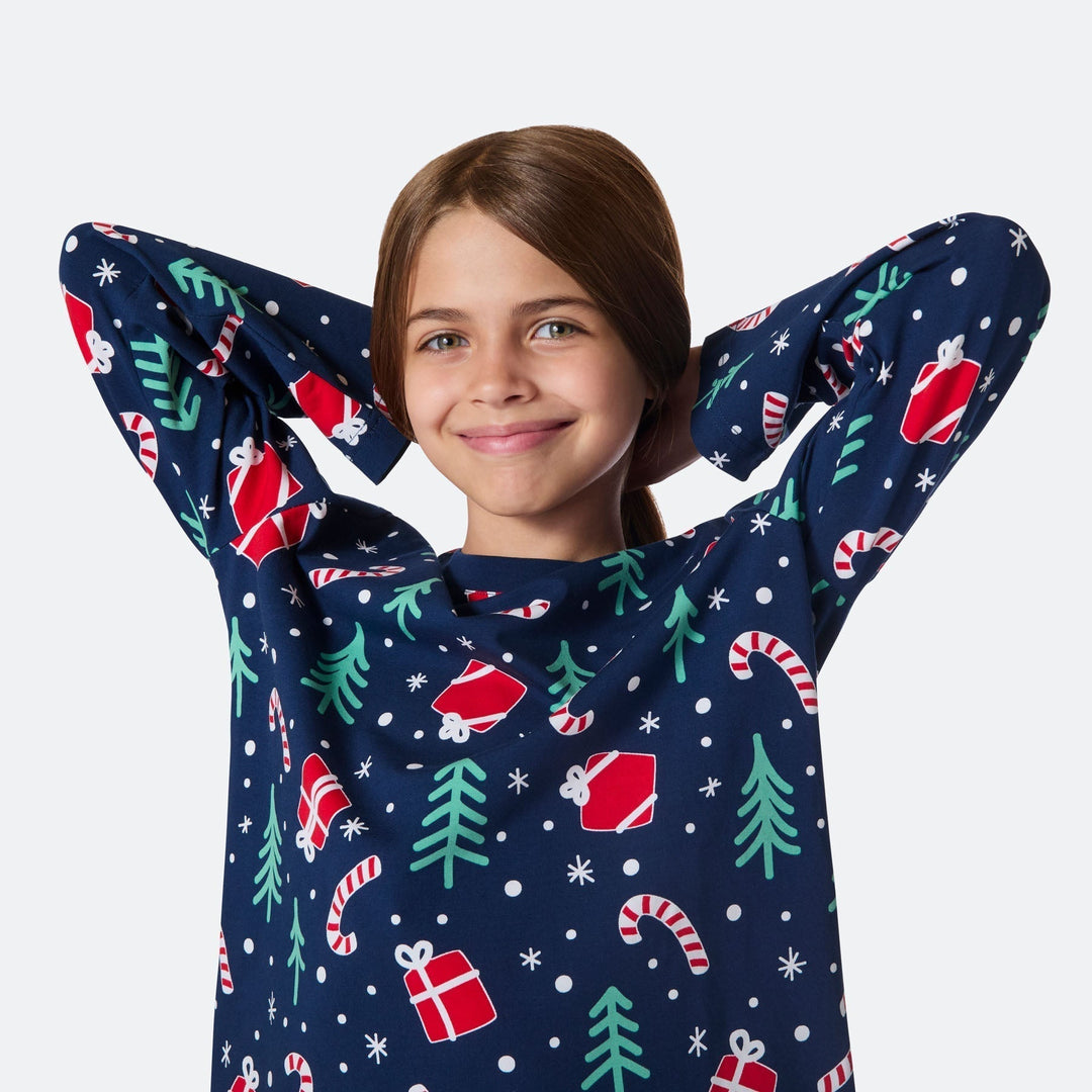 Sininen joulukuosinen joulupyjama lapsille