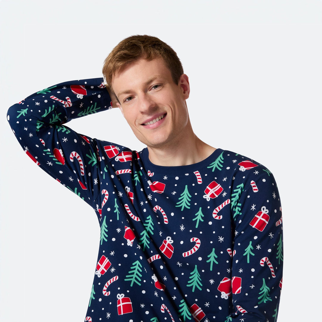 Sininen joulukuosinen joulupyjama miehille