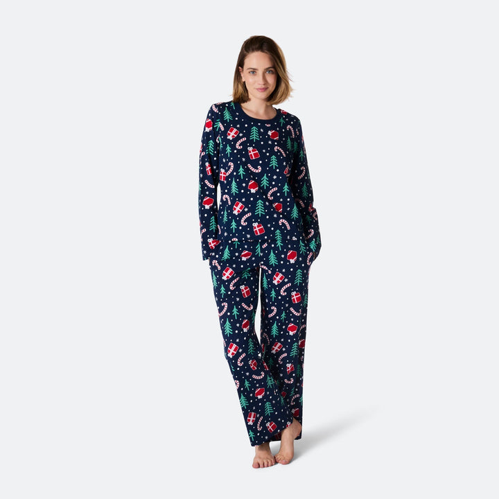 Sininen joulukuosinen joulupyjama naisille