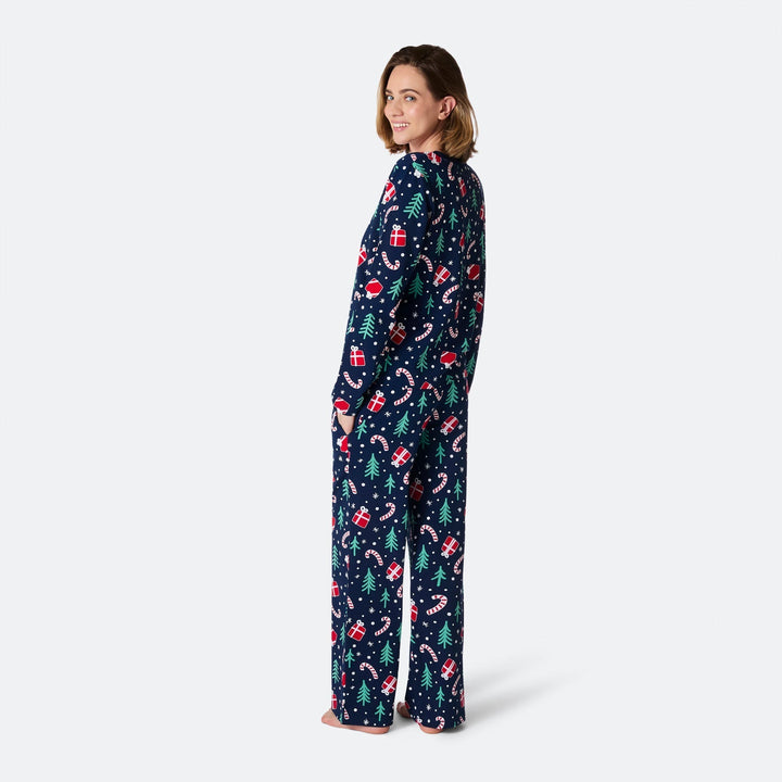 Sininen joulukuosinen joulupyjama naisille