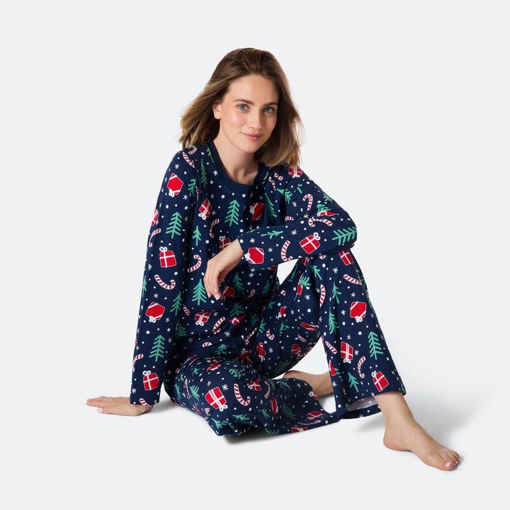Sininen joulukuosinen joulupyjama naisille