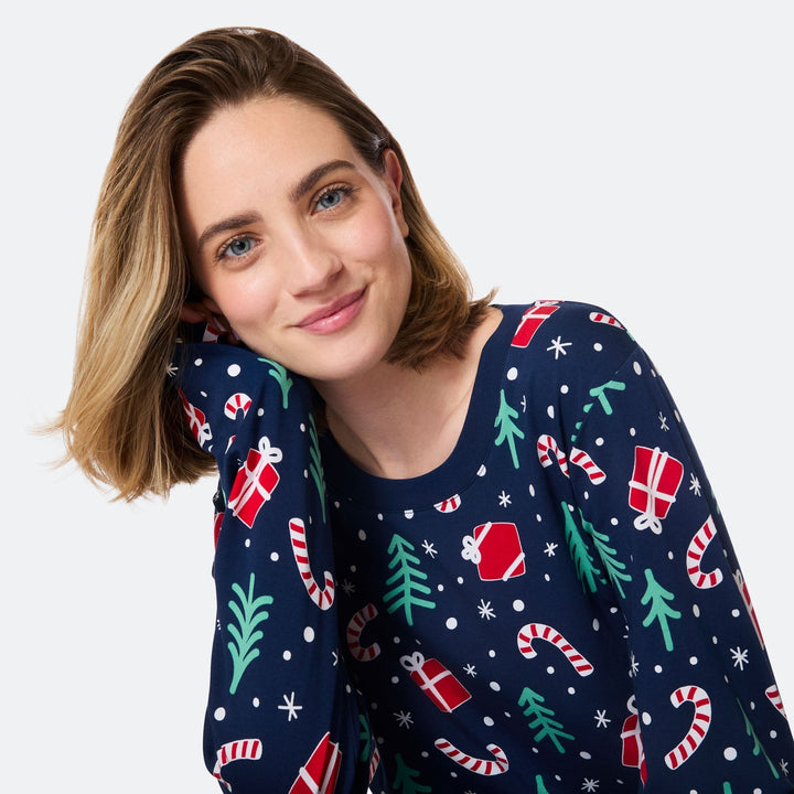 Sininen joulukuosinen joulupyjama naisille