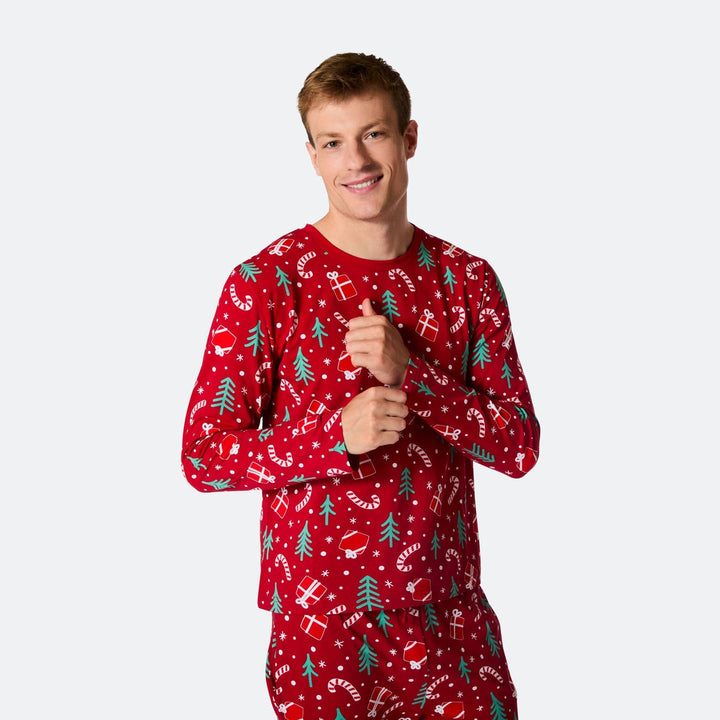Punainen joulukuosinen joulupyjama miehille