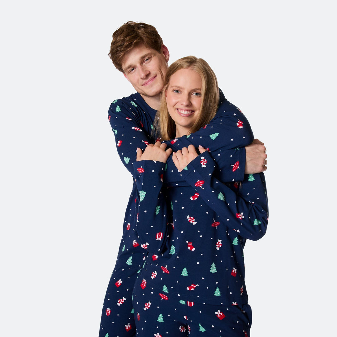 Sininen joulukoriste-joulupyjama naisille