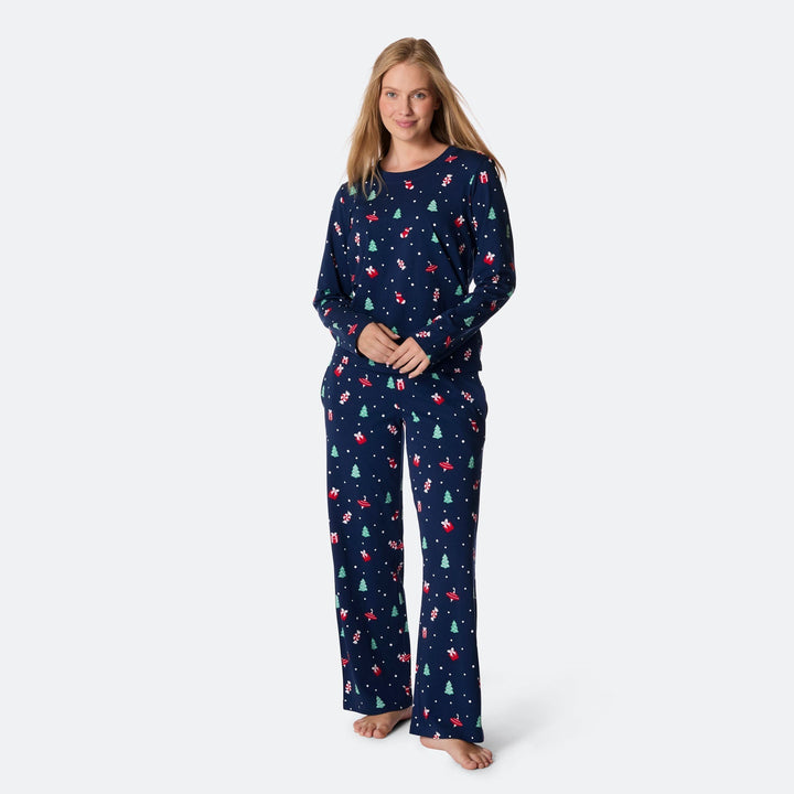 Sininen joulukoriste-joulupyjama naisille