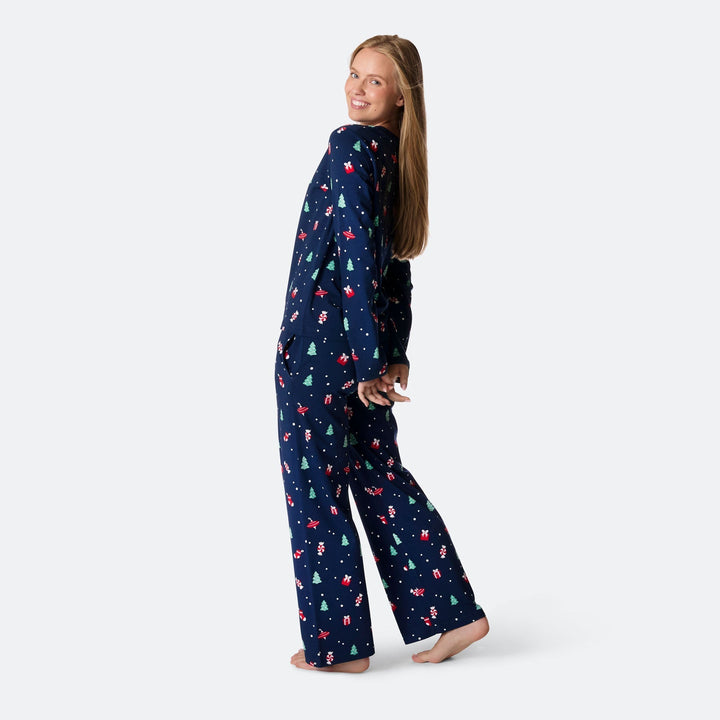 Sininen joulukoriste-joulupyjama naisille