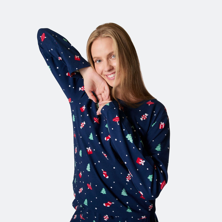Sininen joulukoriste-joulupyjama naisille