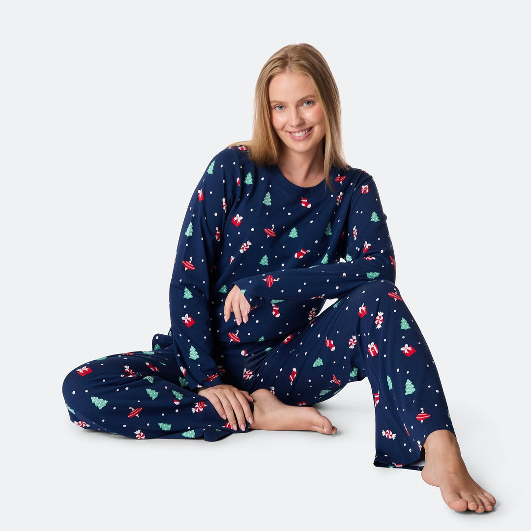 Sininen joulukoriste-joulupyjama naisille