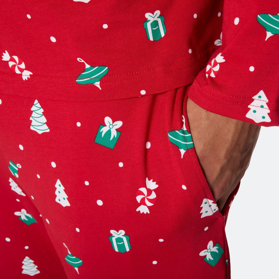 Punainen joulukoriste-joulupyjama miehille