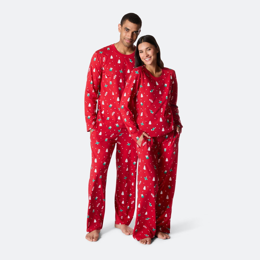 Punainen joulukoriste-joulupyjama naisille