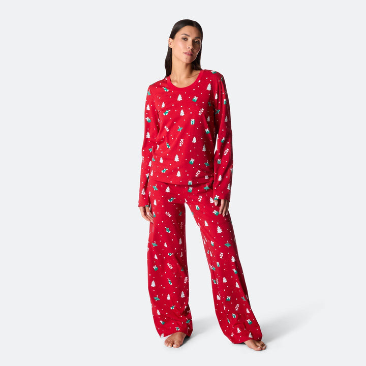 Punainen joulukoriste-joulupyjama naisille