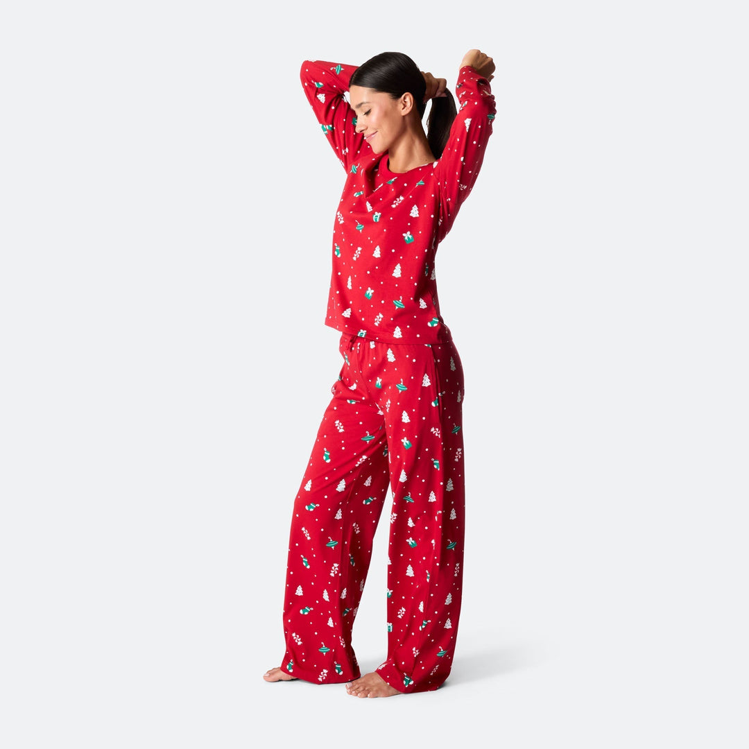 Punainen joulukoriste-joulupyjama naisille
