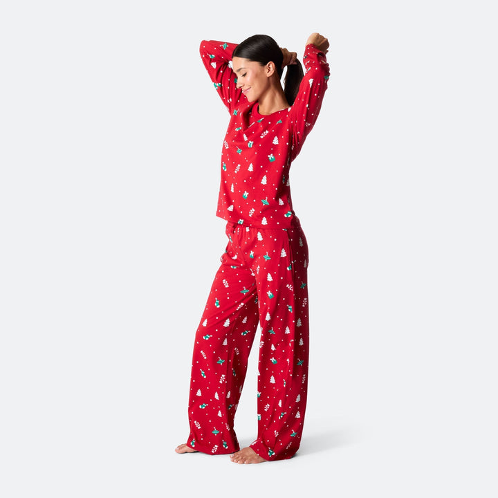 Punainen joulukoriste-joulupyjama naisille