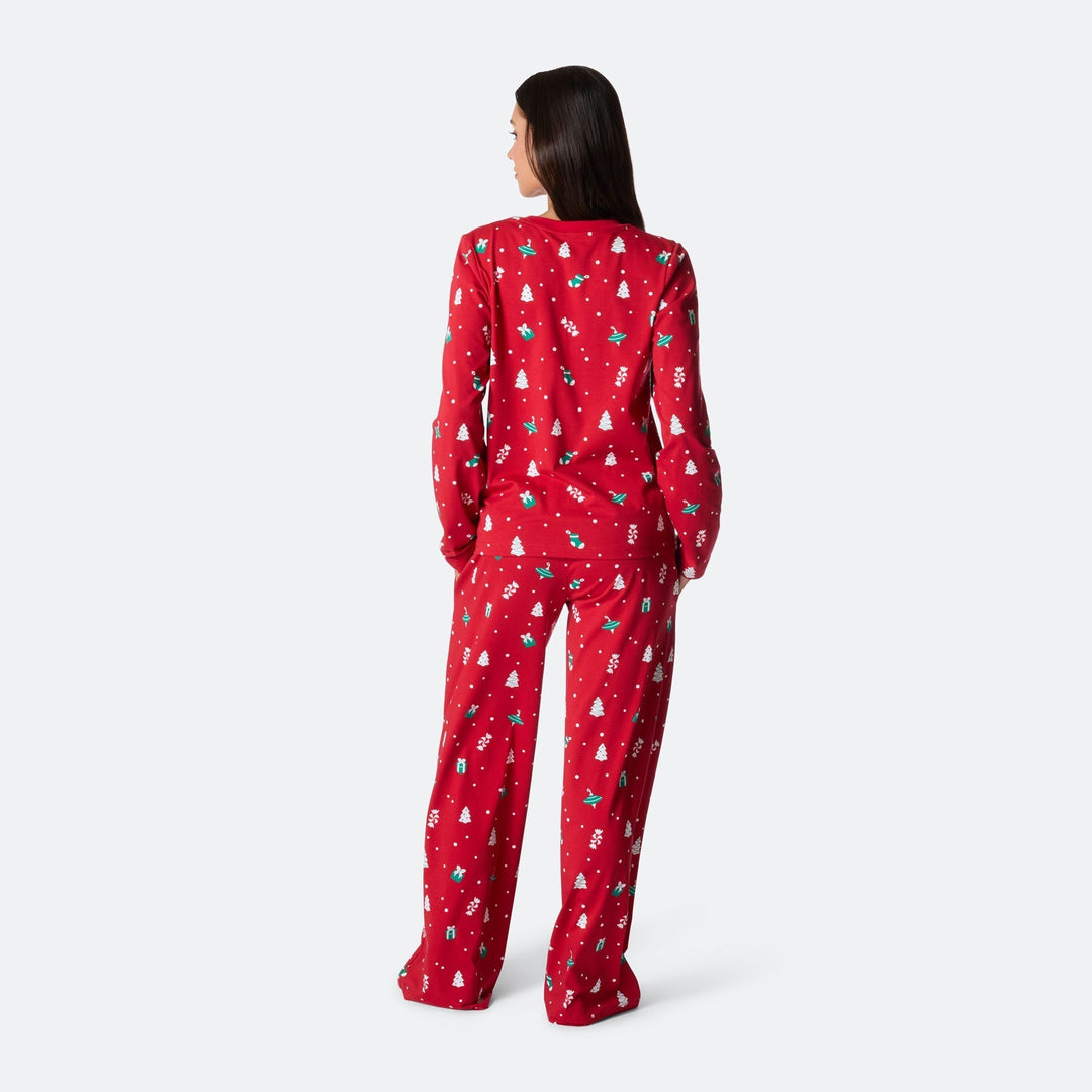 Punainen joulukoriste-joulupyjama naisille
