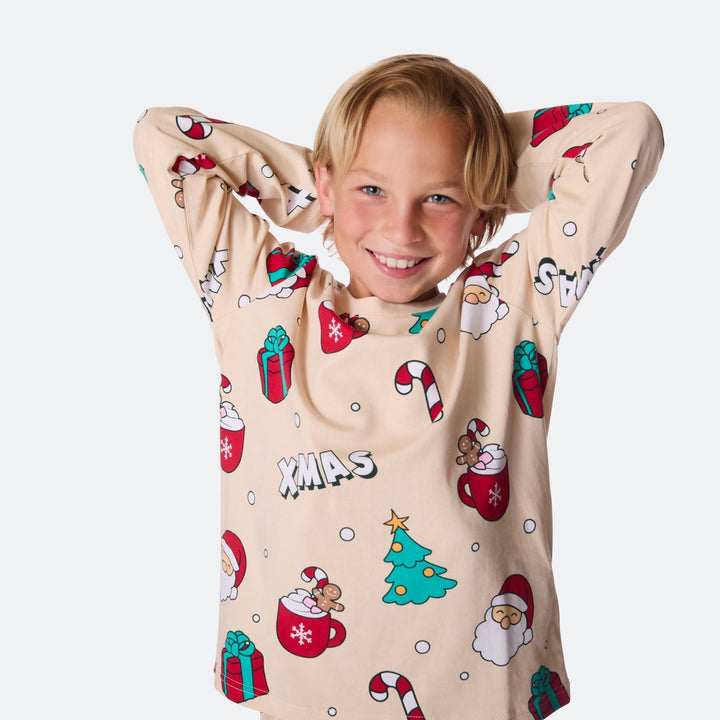 Beige xmas-joulupyjama lapsille