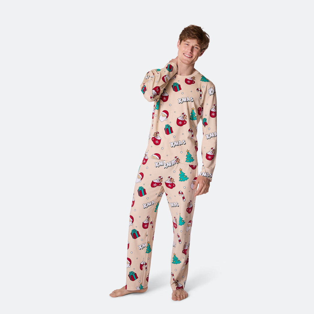 Beige xmas-joulupyjama miehille