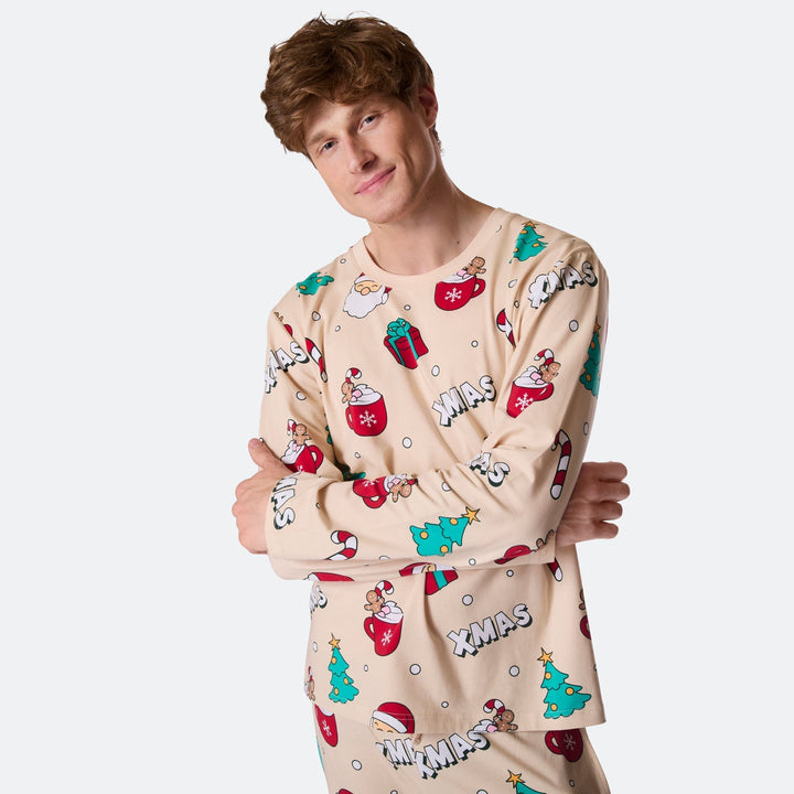 Beige xmas-joulupyjama miehille