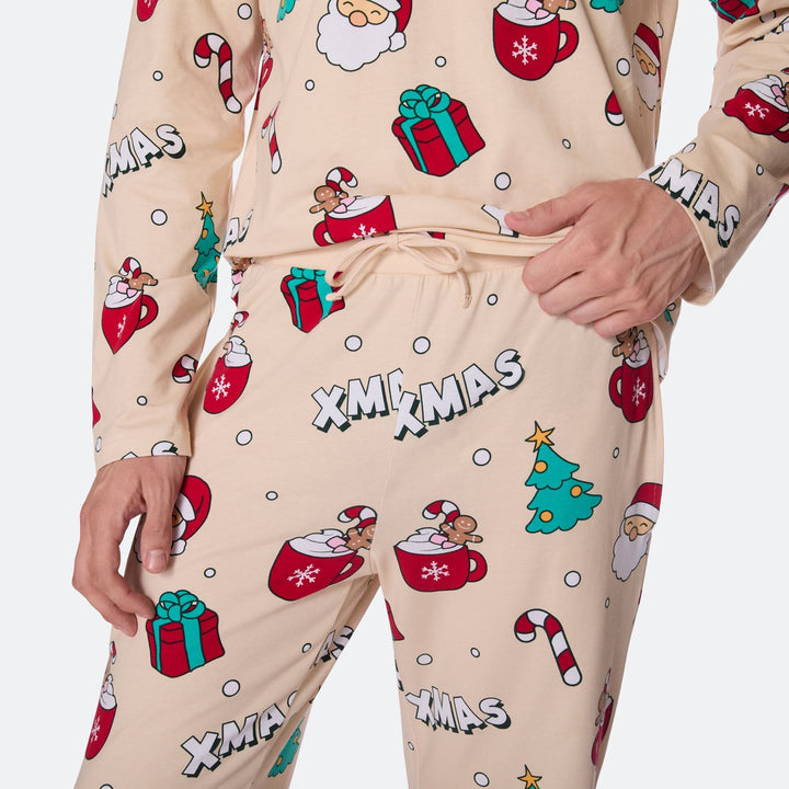 Beige xmas-joulupyjama miehille